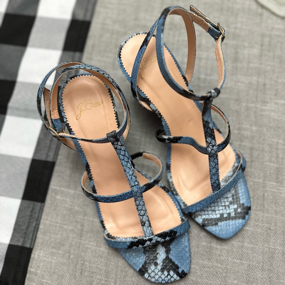 J. Crew T-Strap Wedges in Snake-Embossed Leather in Sky Blue - Picture 4 of 10
